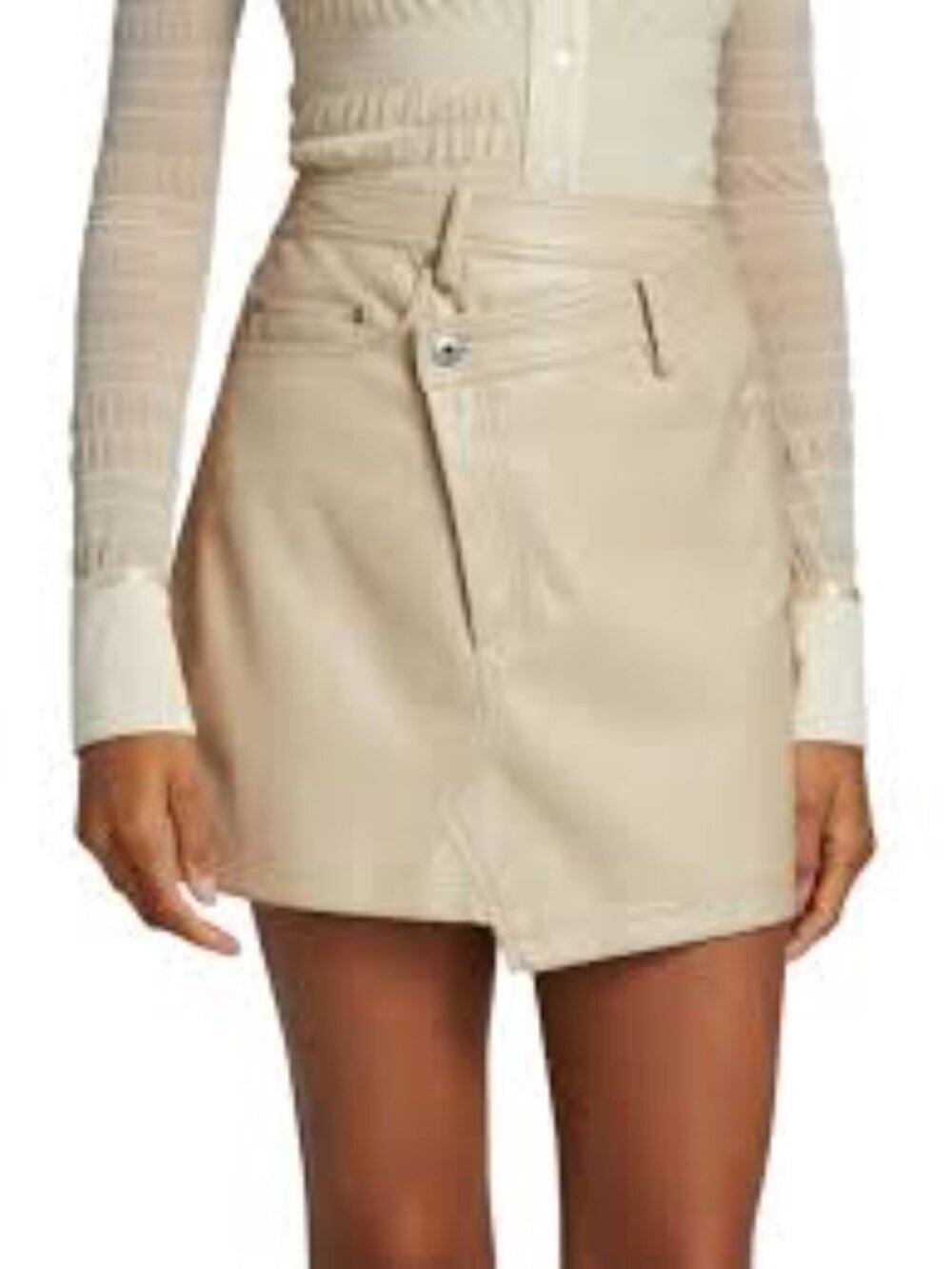 Jonathan Simkhai Enzo Asymmetrical Leather Mini Skirt Cream Size 4